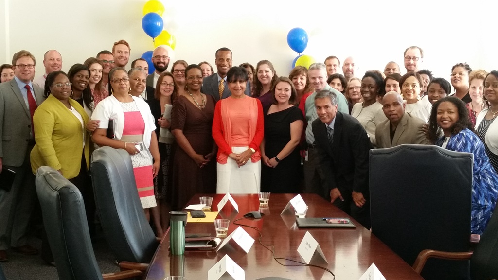 Secretary Penny Pritzker celebrates EDA's 50th Anniversary with EDA Staff in Washington DC on August 26, 2015