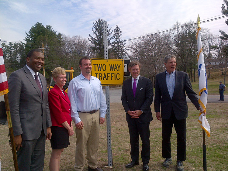 DAS Erskine and representatives from the Devens, Massachusetts Community at a grant announcement to improve road access for local manufacturing