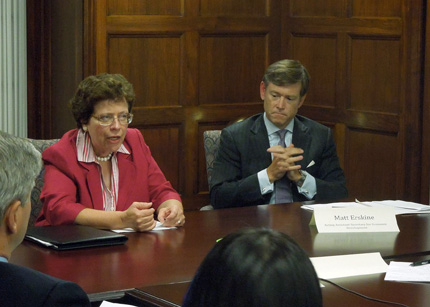 Acting Secretary of Commerce Rebecca Blank and Deputy Assistant Secretary Matt Erskine attend a quarterly meeting of the National Advisory Council on Innovation and Entrepreneurship in November.