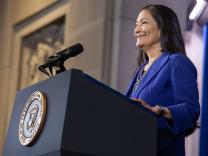Secretary of the Interior Deb Haaland, the first Native-American Cabinet member, addresses the 2022 White House Tribal Nations Summit.
